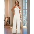 thumbnail image 5 of Maxi Jumpsuit for Women Crossover Halter Neck Straight Leg Overall Romper White M, 5 of 6