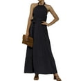 thumbnail image 3 of QAFOPEH Women Solid Color Halter Neck Tie Waist Backless Ruffle Tiered Maxi Dress, 3 of 7