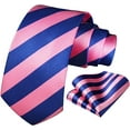 thumbnail image 3 of HISDERN Stripe Tie Mens Ties and Pocket Square Set Classic 3.4'' Silk Formal Striped Necktie, 3 of 7