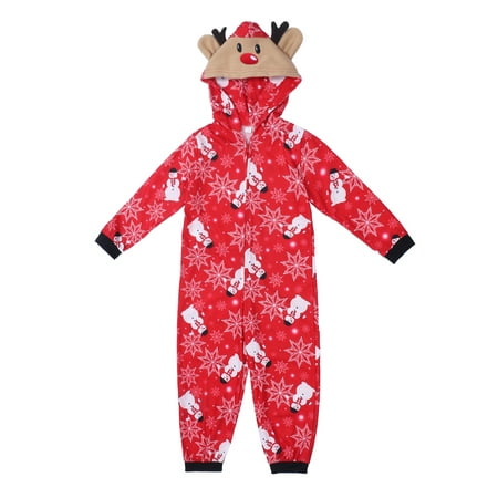 

FOCUSNORM Matching Family Christmas Pajamas 3D Elk Hooded Jumpsuit PJS Nightgown