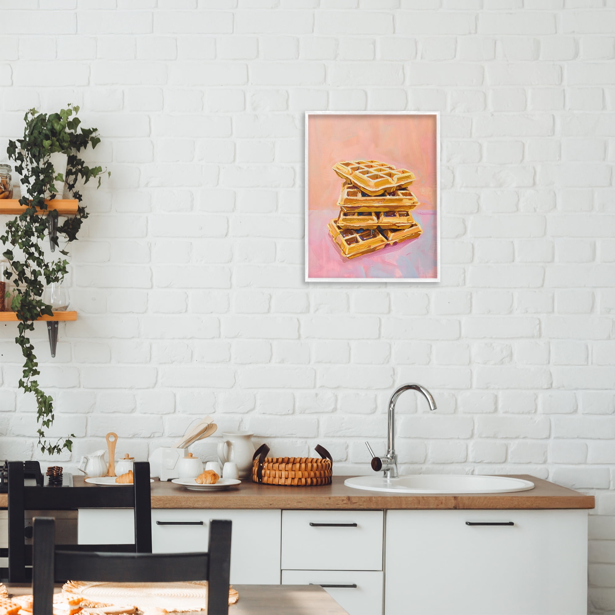 Stupell Industries Stack of Fluffy Waffles White Framed Giclee Art, design by The Prints Vibe