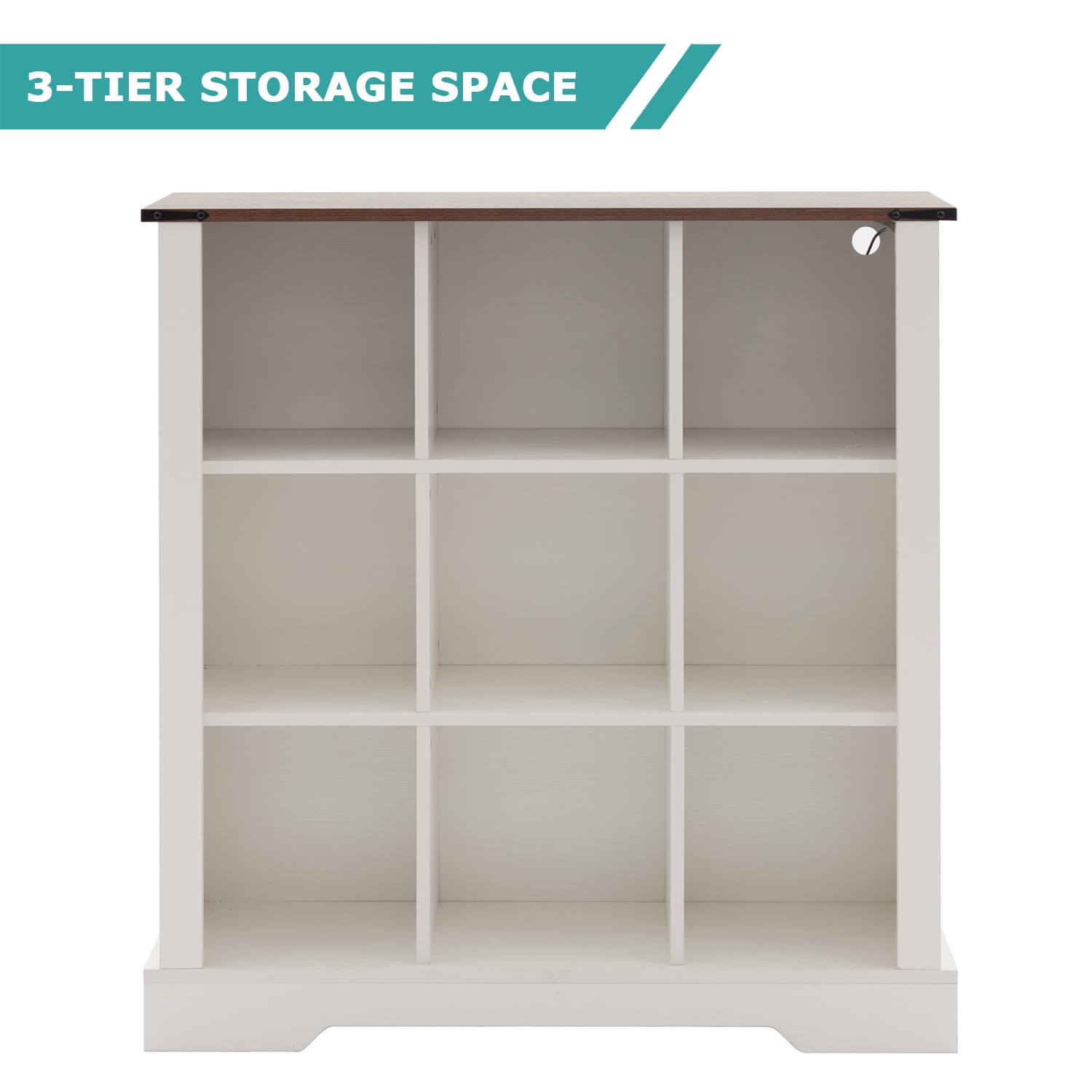 9-Cube LED Bookshelf - Mid-Century Modern Wood Storage Shelf for Bedroom, Living Room & Office, White