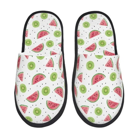 Balery Watermelon And Kiwi Slient Indoor Furry Fleece Comfort House Shoes Soft Non-Slip Home Shoes Cotton slippers House Slippers-- Large