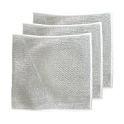 Earth Day Clearance 3 PCS Multipurpose Wire Dishwashing Rags, 2024 New Multifunctional Non-scratch Stainless Steel Wipes for Wet and Dry, Reusable Kitchen Scourer Cloth, Cleaning Cloths for Kitchen
