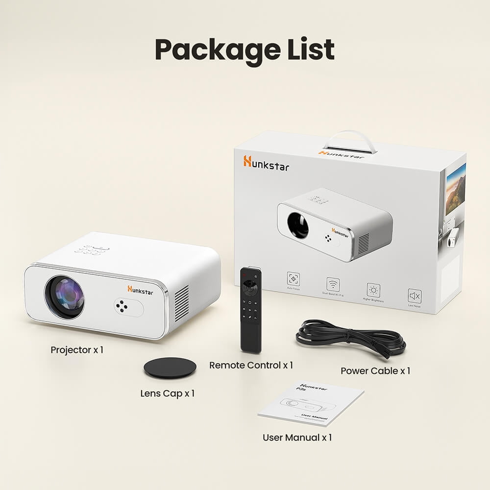 2026 Upgraded Hunkstar 4k Projector 1000 Lumen with Smart Screen, Auto Keystone Correction Focus, Video Projector with Wifi and Bluetooth, Built-in Speakers
