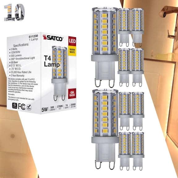 Satco 5W LED G9 2700K Warm White Clear T4 Shape 120V Dimmable 40W Equivalent Light Bulb (10 Pack)