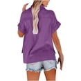 thumbnail image 4 of Womens Short Sleeve Cotton Button Down Up Shirt Summer Collared Collared V-Neck Loose Fit Blouse Casual Collared Plain Beach Office with Pockets Lightweight Tops, 4 of 5