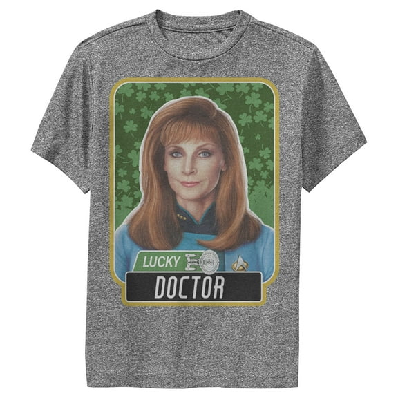 Boy's Star Trek: The Next Generation St. Patrick's Day Lucky Doctor Beverly Crusher Performance Graphic Tee Charcoal Heather Small