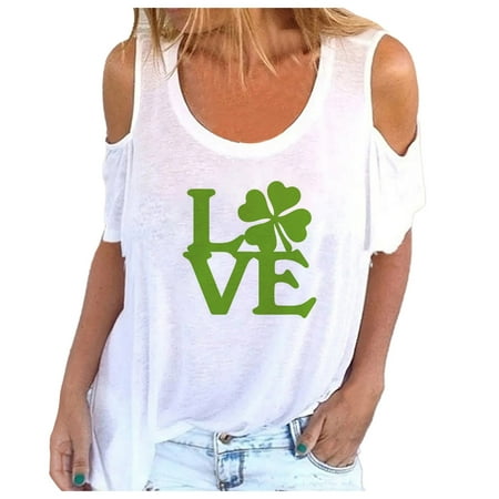

Green Tops for Women Corset Tops for Women Woman Short Sleeve Printing Round Neck Leaky Shoulder Loose Casual Top Comfort Colors Tshirt Green 3XL