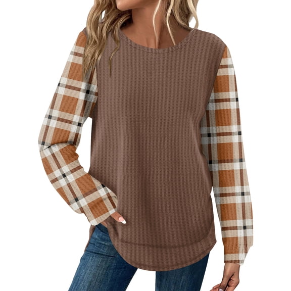 KDDYLITQ Knit Tops Women Long Sleeve Curved Hem Shirt Crew Neck Color Block Sweatshirt Fall Loose Fit Soft Blouses Orange XL