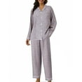 thumbnail image 4 of Ihph7 Long Pajamas for Women Set Button Up Pajamas for Women Heart Pajamas Women Button Up Lounge Sets for Women Sleep Wear Set for Women Button Pajamas for Women Set Blue L, 4 of 4