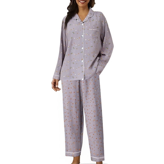 LIZUOJUN Women's Pajama Set 2 Piece Lounge Set Loungewear Soft Sleepwear Love Cardigan Long Sleeved Pants Set Can Be Worn Externally Wrinkled Fabric, Blue,L