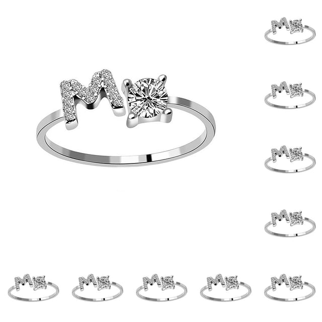 Qarigey Anillo abierto con letras mayúsculas, anillos de compromiso elegantes seguros para interiores y exteriores, hogar, viajes, joyería de Type2 NO2