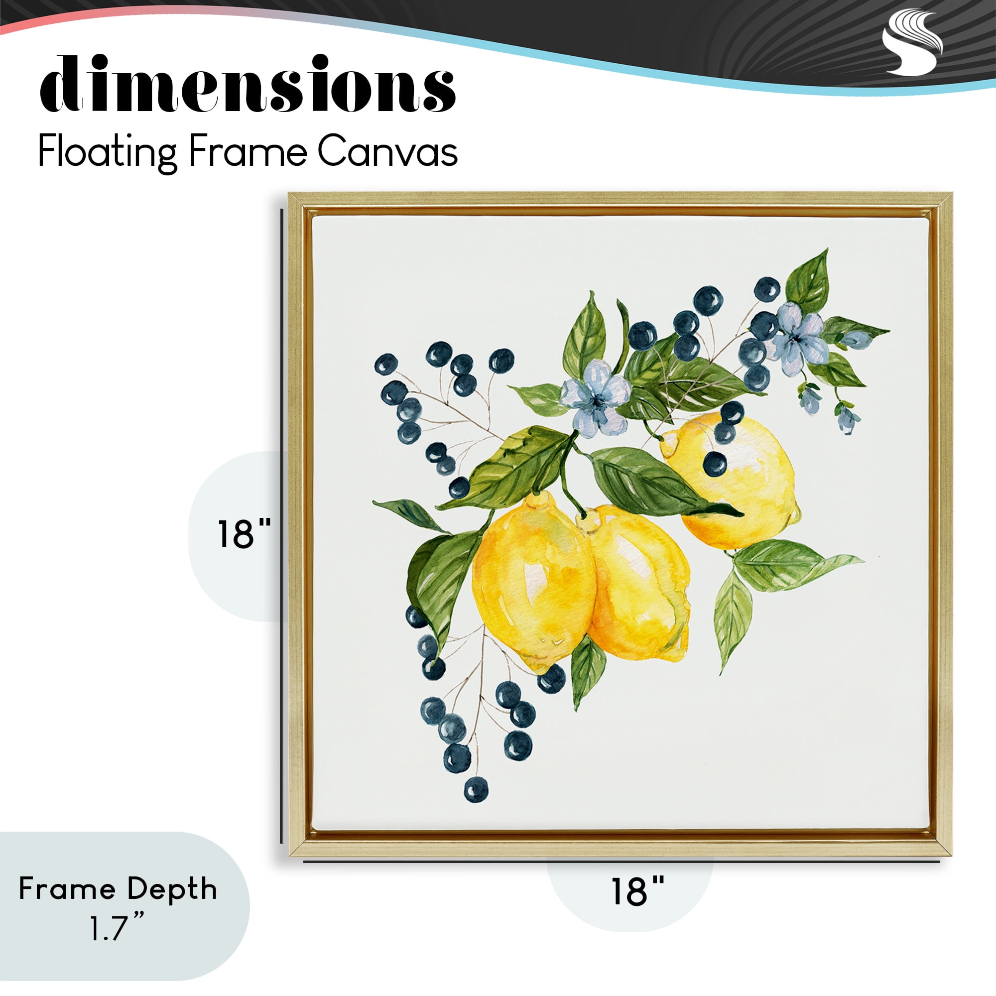 Stupell Industries Lemon Branch with Berries Gold Framed Floater Canvas Wall Art, design by Livi Finn