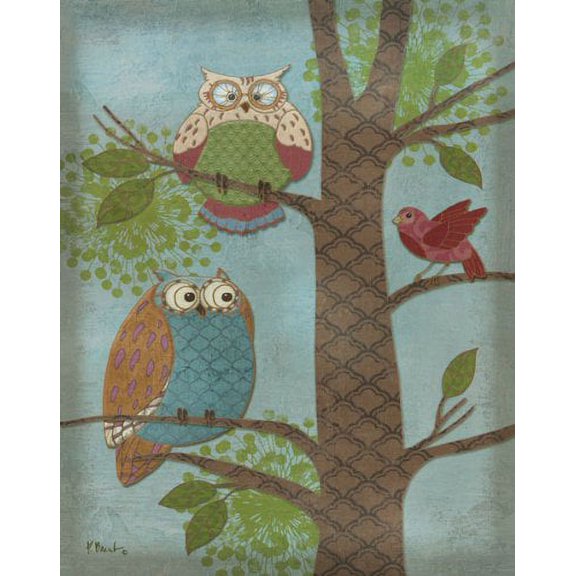 Fantasy Owls Vertical II Animal Trendy Classic Bird Owl Popular Classy Tree Decorative Picture 11X14