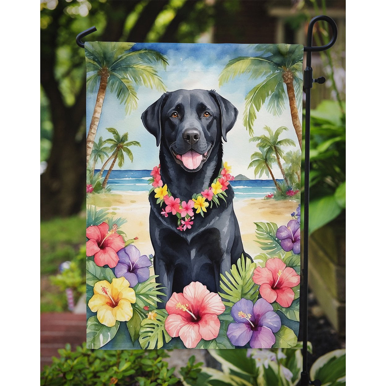 Black Labrador Retriever Luau Garden Flag 11.25 in x 15.5 in