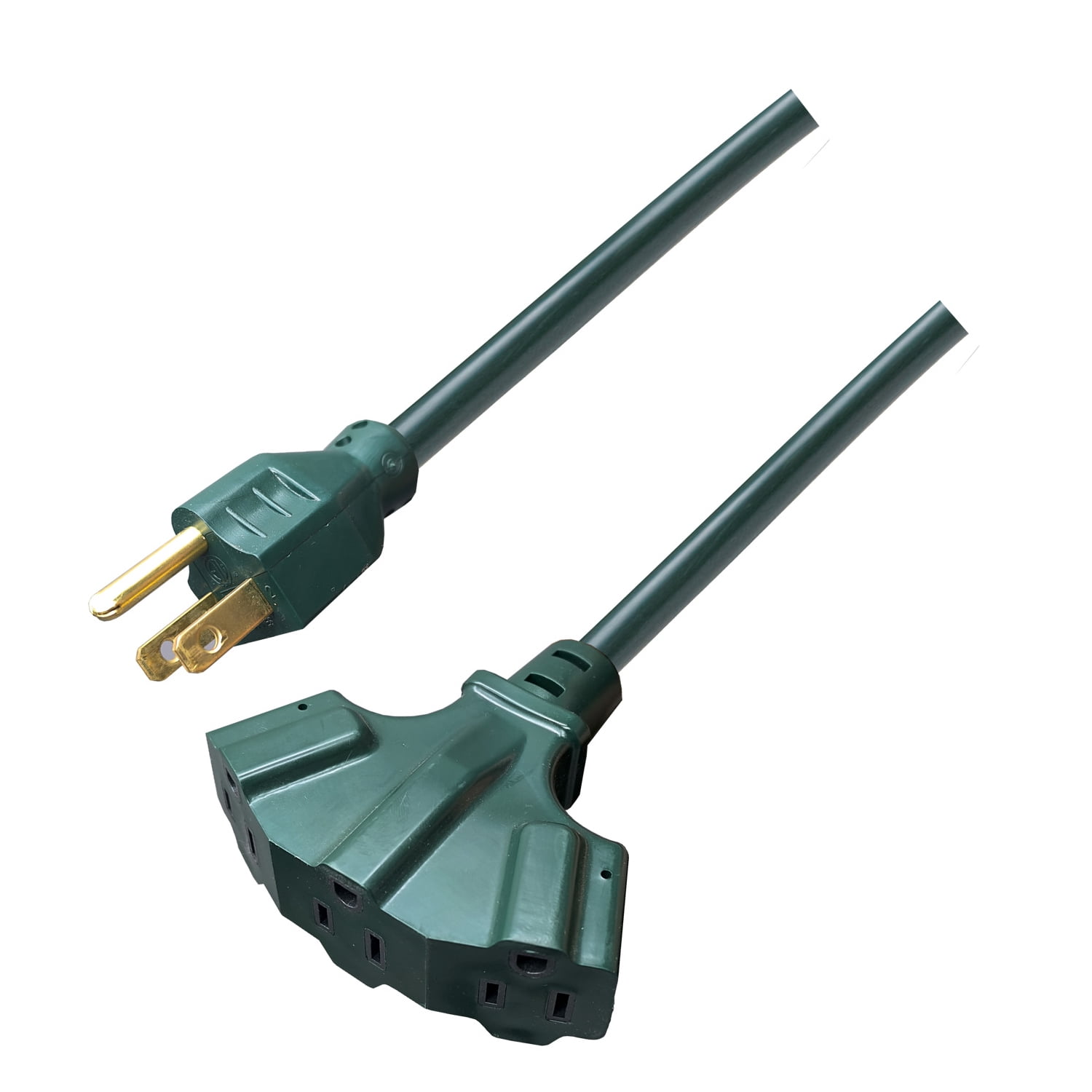 (2 pack) Hyper Tough 16/3 50 ft Tri-Tap Indoor/Outdoor Light Duty Extension Cord, Green