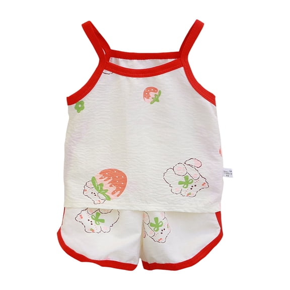 kpoplk Toddler Baby Girl Clothes Summer Crew Collared Sleeveless Ruffle Tops Shorts Set 1T 2T 3T 4T Kids Floral Outfit Size 12-18 Months,Watermelon Red