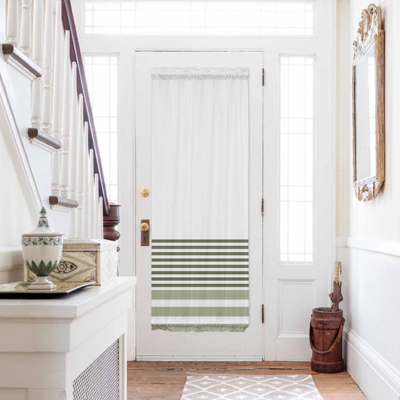 Sage Green Striped Door Curtains for Door Window, French Sidelight Front Back Door Curtains With Tieback, Modern Farmhouse Stripes Kitchen Rod Pocket Drapes Panel, 25"x72"