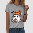 thumbnail image 2 of TOWED22 Fall Shirts for Women Cute Ghost with Coffee Pumpkin Graphic Casual Halloween Tee Autumn Thanksgiving Tops(Light Gray,3XL), 2 of 6