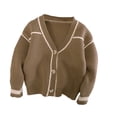 thumbnail image 3 of WRKEKC Boys and Girls Kids Soft Knit Cardigan V-Neck Striped Pattern Long Sleeve Thick Warm Cozy Sweater for 0-5 Years Toddlers Fall Winter Stylish Casual Outwear, 3 of 4