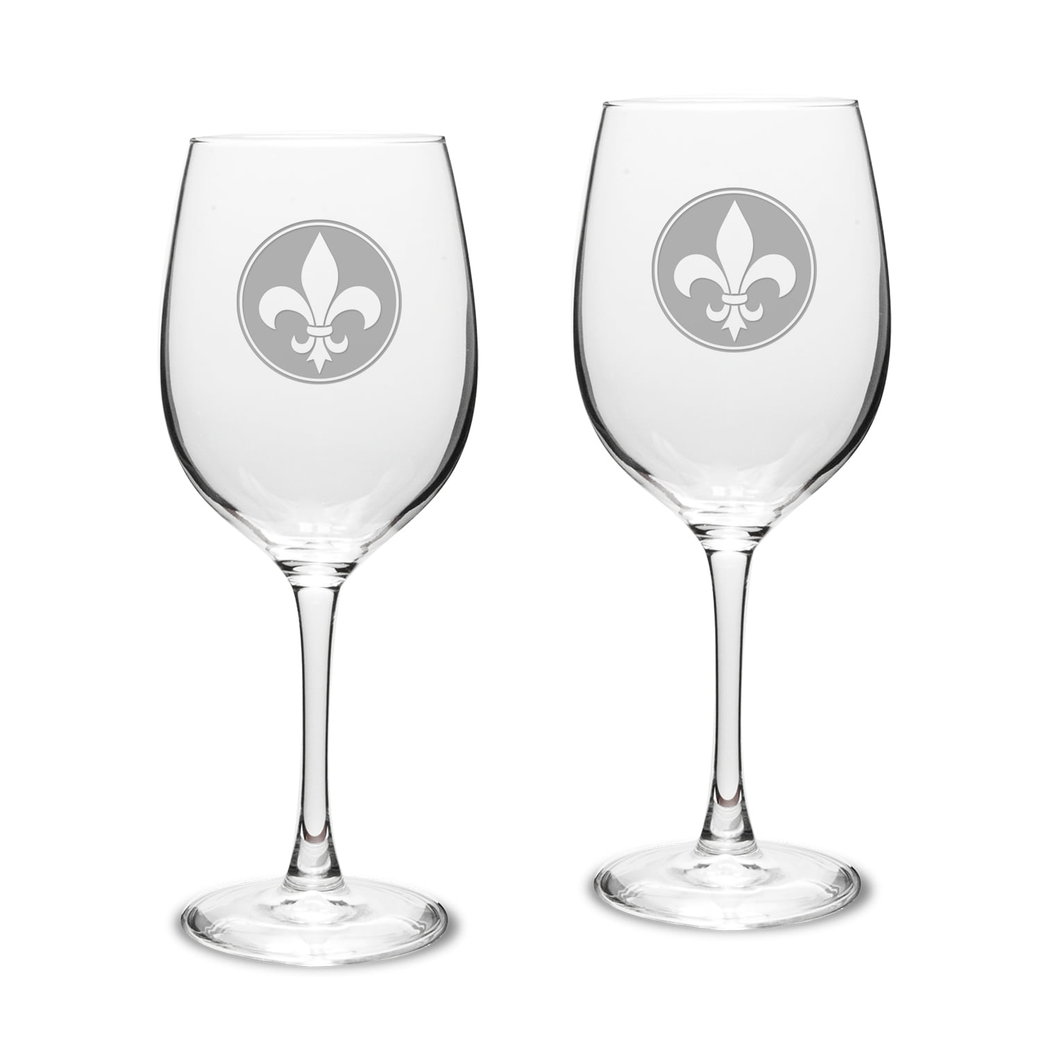 Fleur de Lis Deep Etched Classic Wine Glass Set of 2