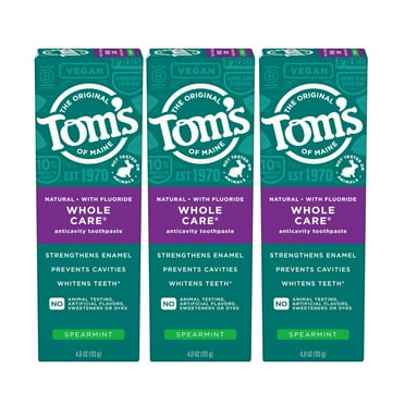 Tom's of Maine Whole Care Natural Toothpaste with Fluoride, Spearmint, 4 Ounce (Pack of 3), (Packaging May Vary) C14