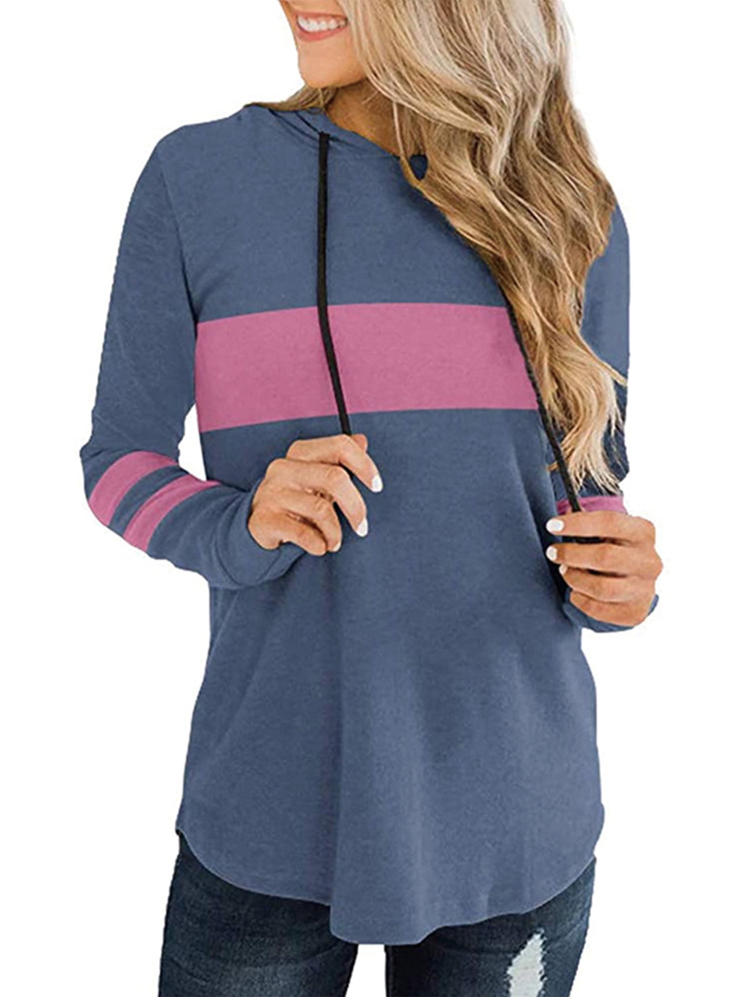 117 Womens Hooded Sweatshirts Tie Dye Stripe Long Sleeve Zip Loose Casual Pullover