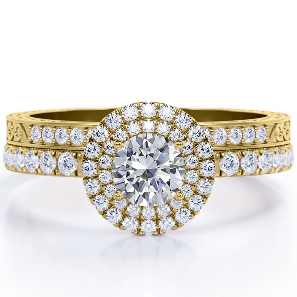 Certified 1.15 Carat Round Shape Moissanite Double Halo Set