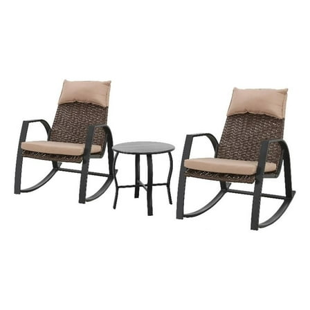 Patio Festival 3-Piece Outdoor Wicker Rattan Bistro Conversation Set in Beige