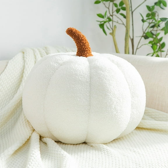 FYHALE Pumpkin Pillow - 7.87in 3D Pumpkin Plush Throw Pillows, Soft Fluffy Fall Decor for Living Room Bedroom Sofa Halloween Thanksgiving Pillows, White