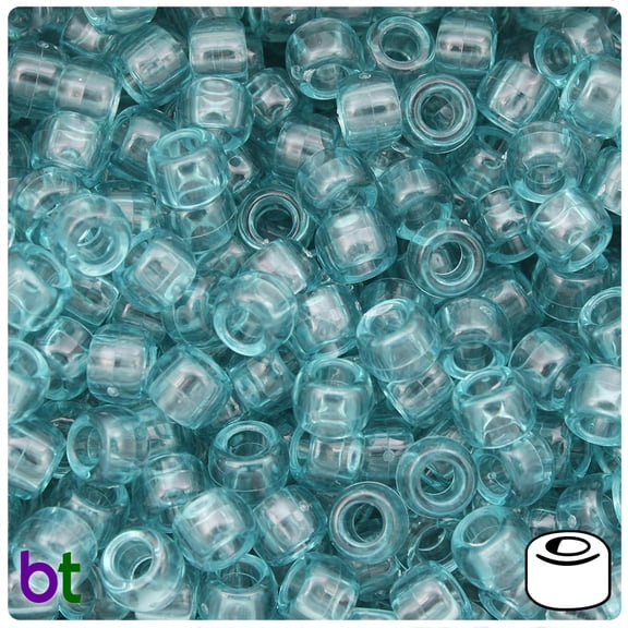 BeadTin Light Teal Transparent 9mm Barrel Pony Beads (500pcs)