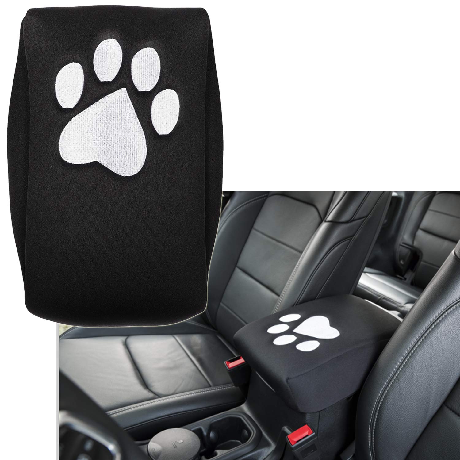 E-cowlboy Neoprene Center Console Armrest Pad Cover Black Dog Paw Print Protector  Cushion for Jeep 2011-2022 Grand Cherokee
