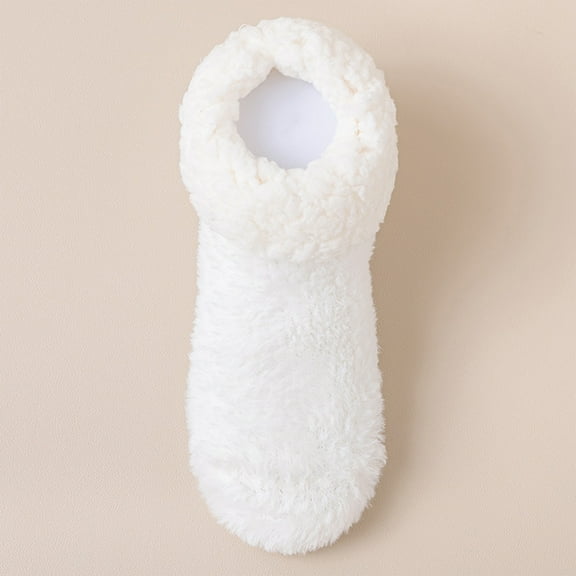 Fuzzy Slippers for Women Indoor, Warm Bedroom Slip On Shoes, Winter Fluffy House Socks with Grippers, Cozy Christmas Gifts Unique White One Size