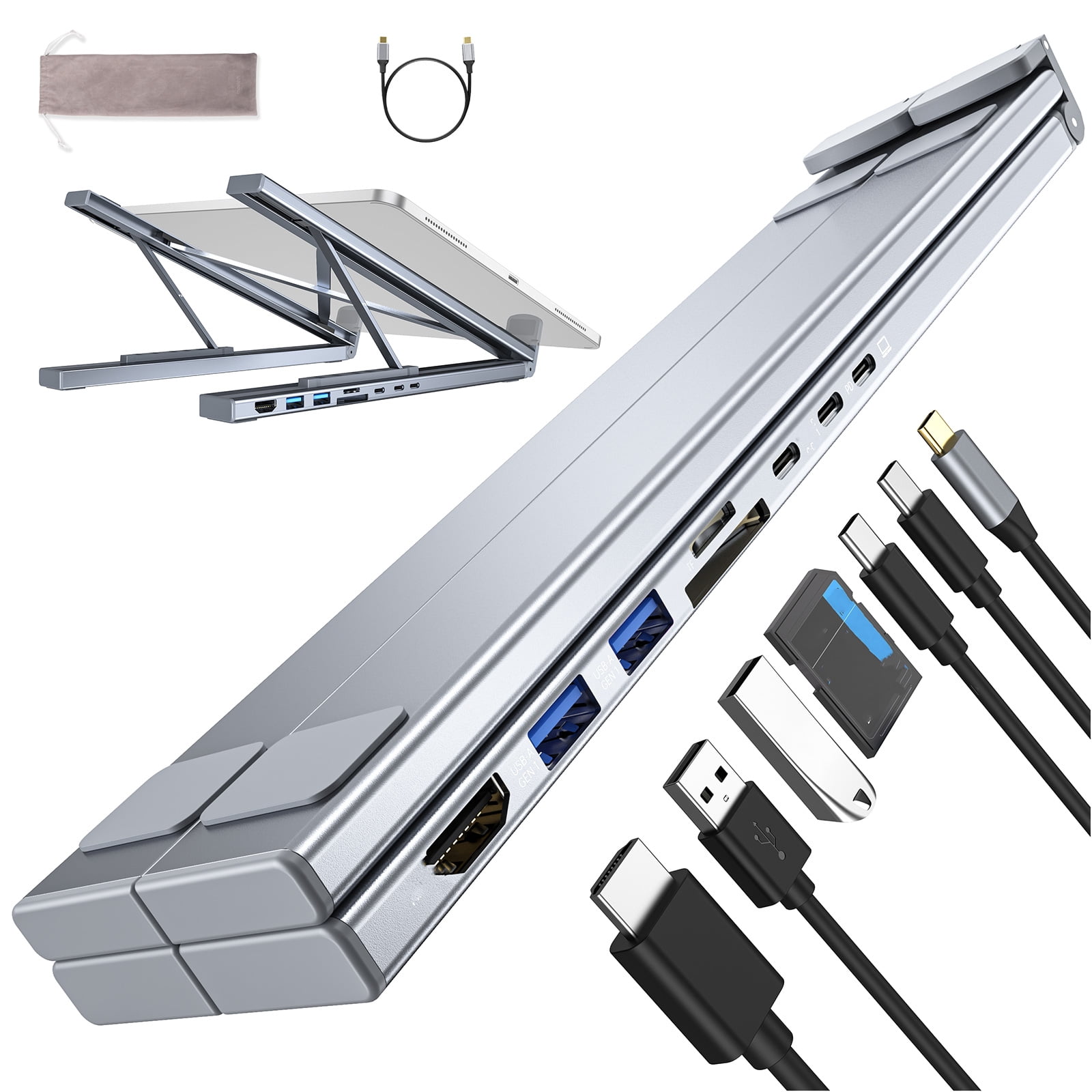 Type C Hubs with 4K, USB3.0, PD100W Charging SDTF Card Reader Multiport Connectivitys for Laptop, Desktop