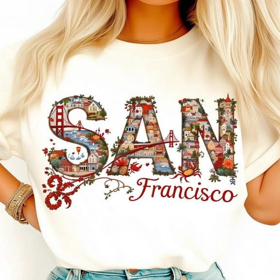 San Francisco Shirt, Golden Gate Bridge Tee, Victorian Houses T-Shirt, Bay Area Travel Graphic Shirt, Cable Car Cityscape Tee