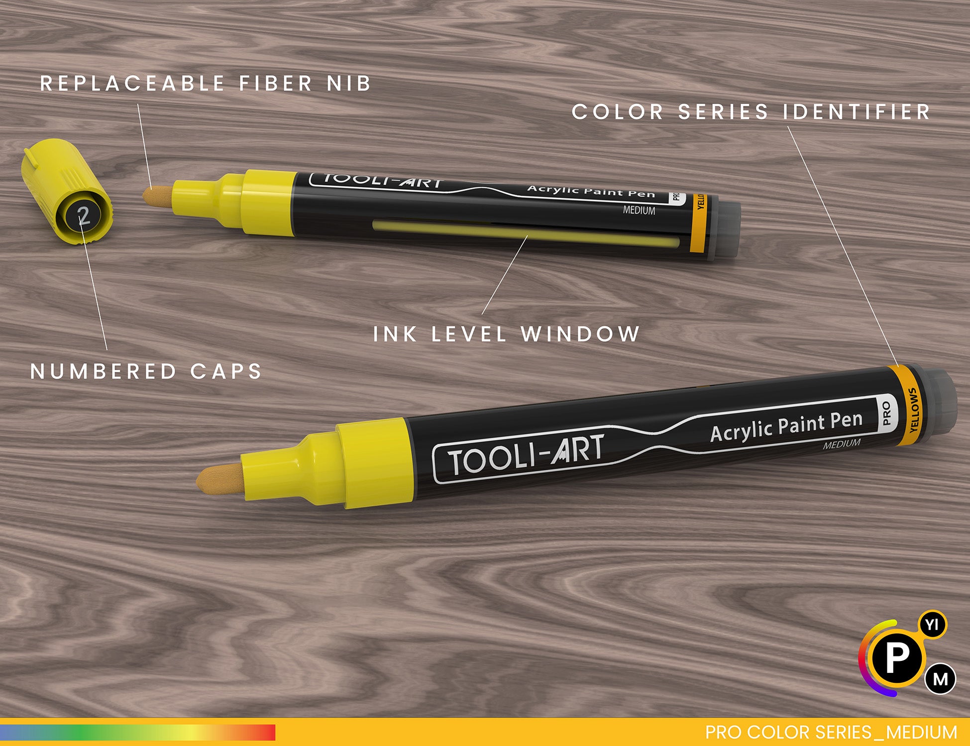 Tooli-Art Acrylic Paint Pens Yellow and Brown Pro Color Series Set with 3mm Medium Tip Marker Set of 22