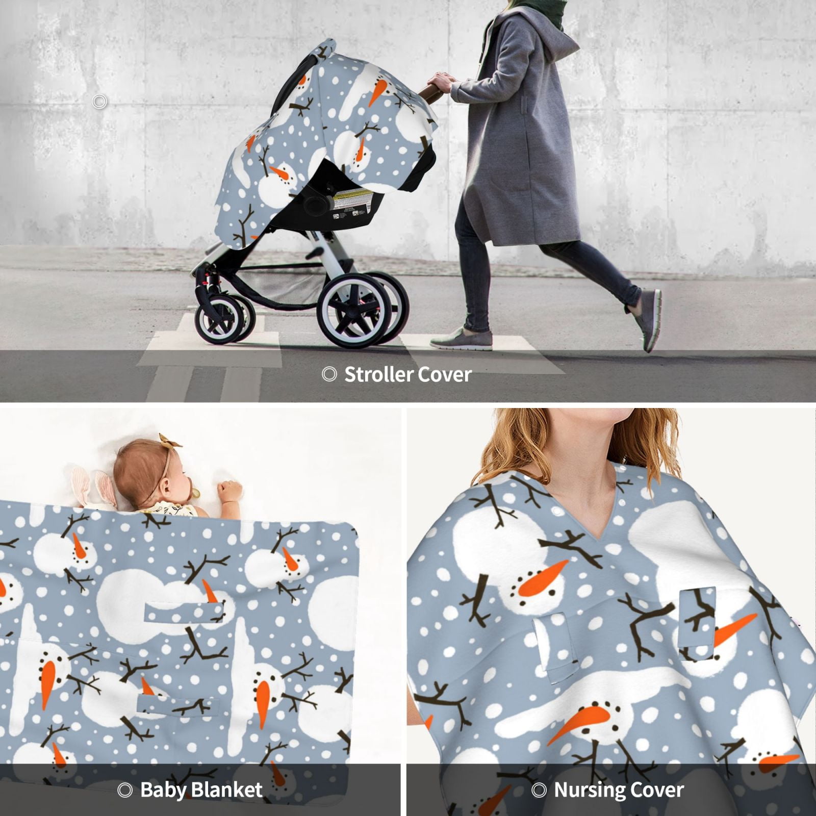 Car Seat Cover Baby - Happy Snowmen Snowfall Breathable Infant Car Seat Cover for Baby Carseat, Lightweight Comfort Baby Essentials Must Haves Newborn Stuff for Girl Boy