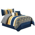 thumbnail image 2 of Chezmoi Collection Arden 7-Piece Modern Pleated Stripe Embroidered Zigzag Bedding Comforter Set (Oversized King, Navy/Gray/Yellow/White), 2 of 7