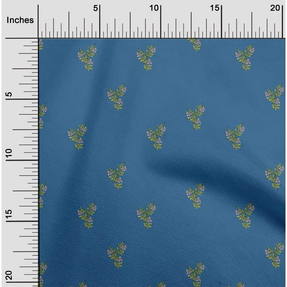oneOone Cotton Jersey Blue Fabric Leaves & Flower Floral Sewing Material Print Fabric By The Yard 58 Inch Wide