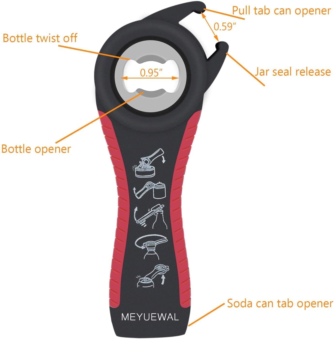 Jar Opener Bottle Opener for Weak Hands, 5 in 1 Multi Function Can Opener  Bottle Opener Kit with Silicone Handle Easy to Use for Children, Elderly  and Arthritis Sufferers, Red - Yahoo Shopping
