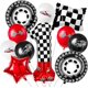 thumbnail image 1 of racing theme 40-inch digital foil balloon, featuring black and white checkered pattern and red racing elements, perfect for birthday party decorations and racing-themed events. (Number 3, 11), 1 of 14