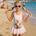 thumbnail image 3 of Xixirimido Bunny Floral Print Girls Swimsuit Sleeveless One Piece Skirted Swimwear Modest Hawaiian Bathing Suit for Beach Water Park Kids Swim Dress， Pink, 5-6 Years, 3 of 7