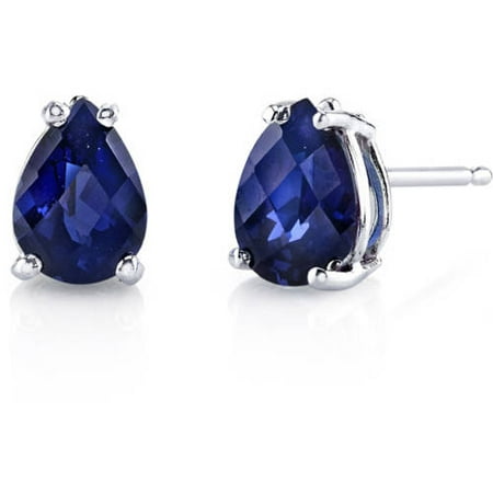 Oravo 2.00 Carat T.G.W. Pear-Cut Created Blue Sapphire 14kt White Gold Stud Earrings