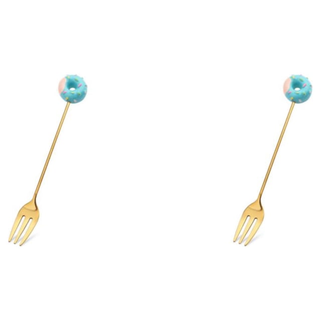 Transemion 1/2/3/5 Cartoon Adorable Restaurant Hotel Tableware Portable Washable Stainless Steel Stirring Mixing Dinnerware Cake Flatware Donut Fork Blue 2PCS