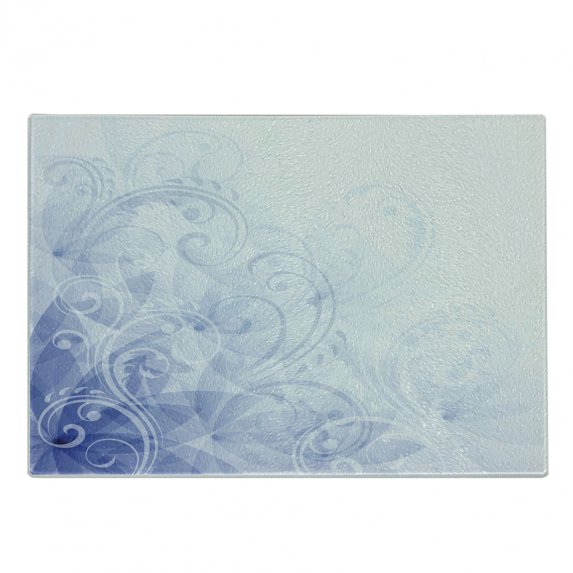 Pale Blue Cutting Board, Abstract Curled Leaves Natural Flower Arrangement, Decorative Tempered Glass Cutting and Serving Board, Small Size, Violet Blue Pale Blue, by Ambesonne