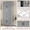 thumbnail image 5 of 72.5" Tall Bathroom Storage Cabinet, Wooden Floor Cabinets with 4 Doors, 2 Drawers with Slide Rails, Adjustable Shelf, Freestanding Cupboard for Kitchen, Dining Room, Living Room, Gray, 5 of 9
