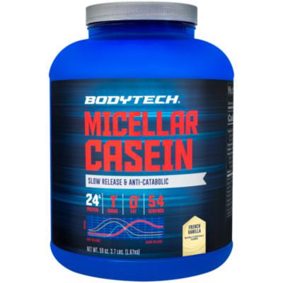 BodyTech Micellar Casein Protein Powder, Slow Release for Overnight Muscle Recovery  24 Grams of Protein per Serving  French Vanilla (4