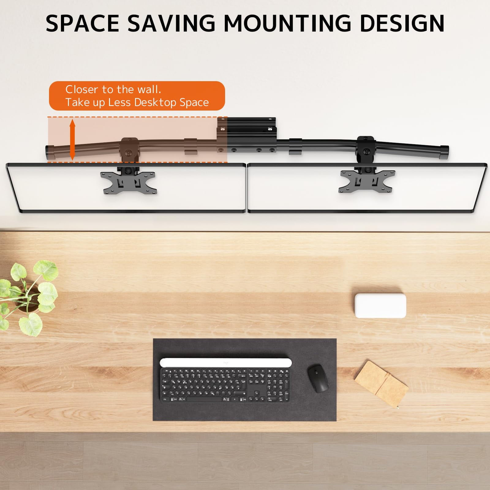 PUTORSEN Dual Monitor Wall Mount, Horizontal Assembly Mount for 2 Monitor Screens up to 35 inches, Max. 10kg per Arm, VESA 75x75/100x100mm