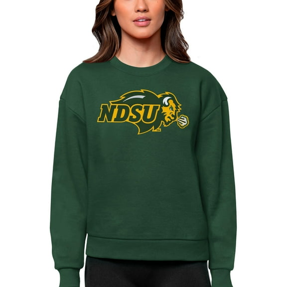 Women's Antigua Green NDSU Bison Victory Crewneck Pullover Sweatshirt